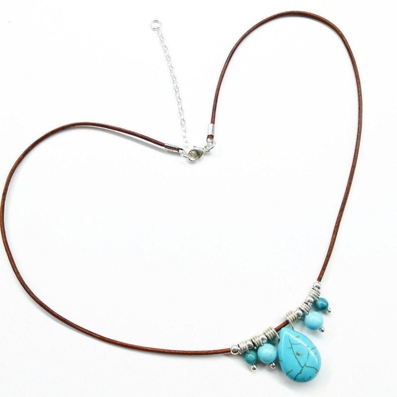 Alexa Martha Designs Silver Turquoise Drop Bead Charm Leather Necklace In Blue