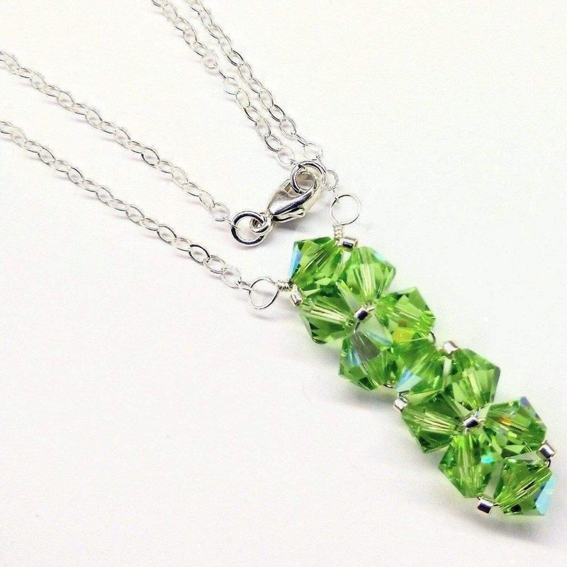 Alexa Martha Designs Silver Vertical Beaded Crystal Bar Necklace In Green
