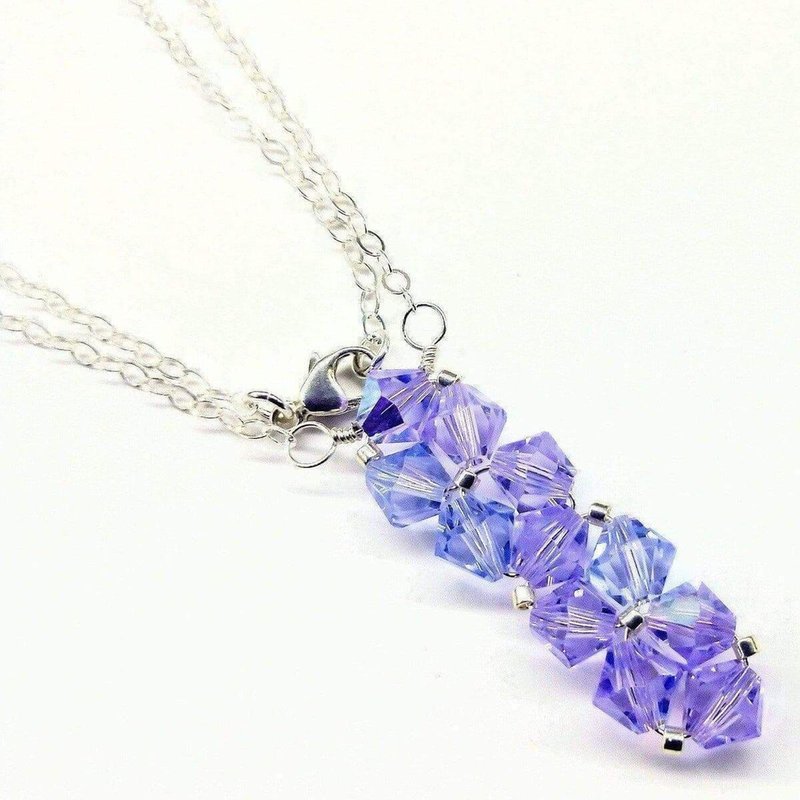 Alexa Martha Designs Silver Vertical Beaded Crystal Bar Necklace In Purple
