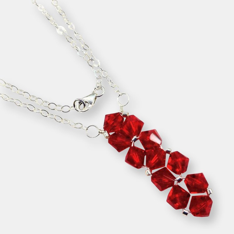 Alexa Martha Designs Silver Vertical Beaded Crystal Bar Necklace In Red