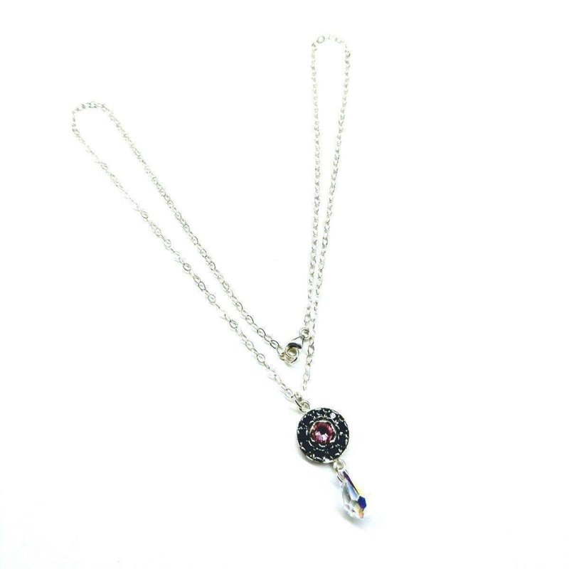 Alexa Martha Designs Silver Vintage Style Black Rose Crystal Rhinestone Necklace In Grey