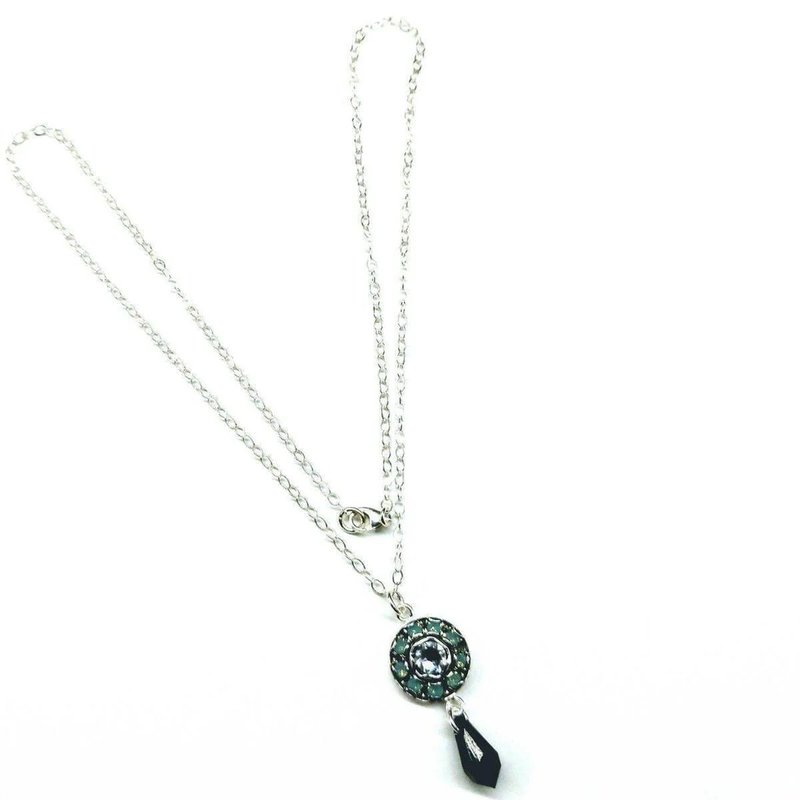 Alexa Martha Designs Silver Vintage Style Blue Opal, Black And Crystal Rhinestone Necklace In Grey