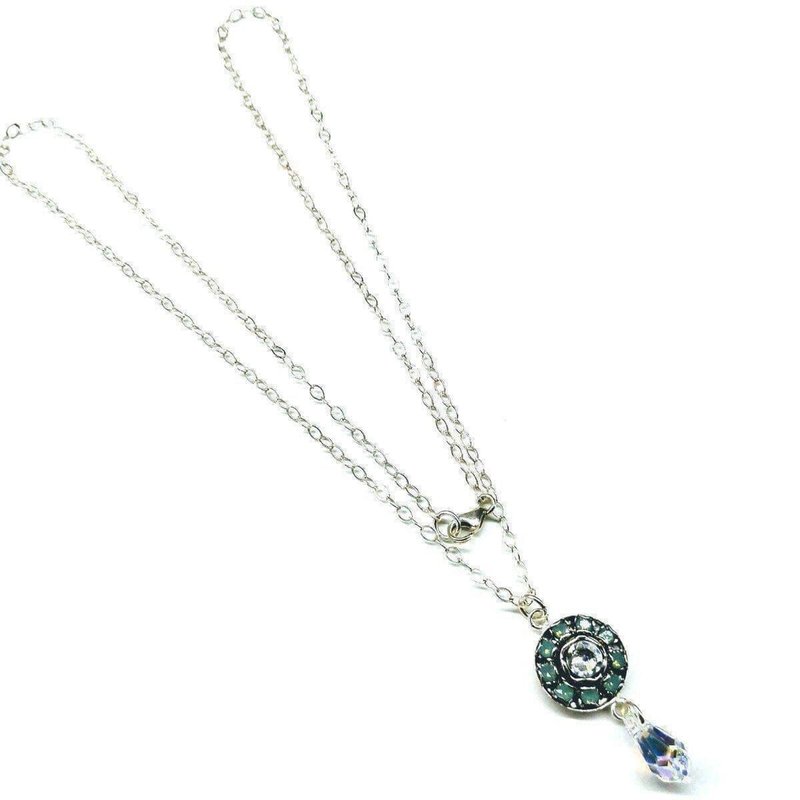 Alexa Martha Designs Silver Vintage Style Blue Opal Crystal Drop Rhinestone Necklace In Grey