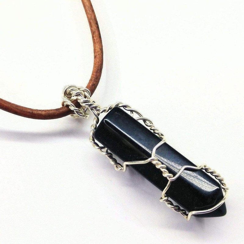 Shop Alexa Martha Designs Silver Wire Wrapped Encased Gemstone Crystal Point Pendant In Black