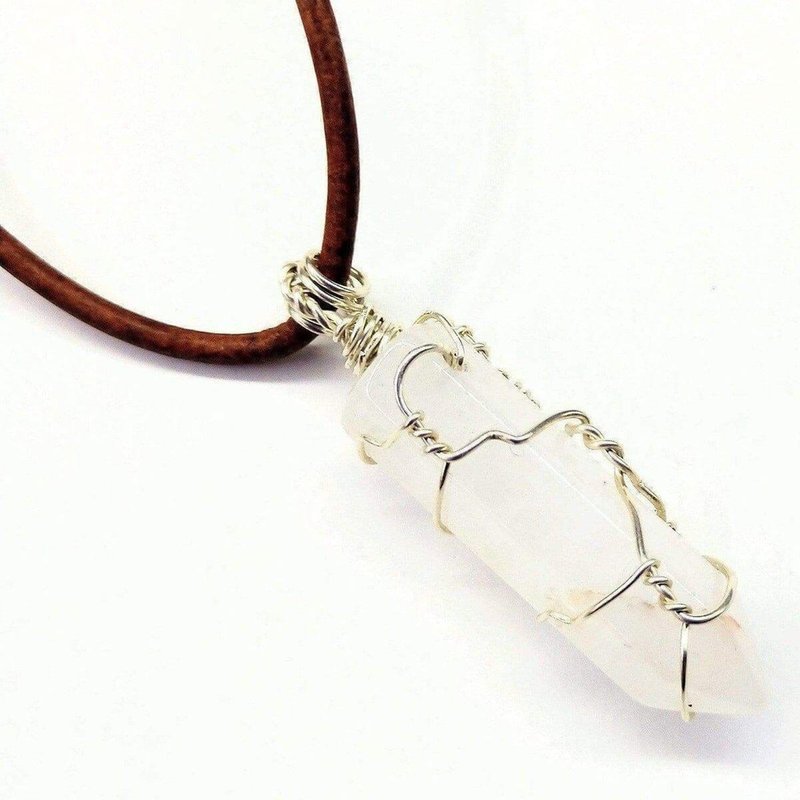 Alexa Martha Designs Silver Wire Wrapped Encased Gemstone Crystal Point Pendant In White