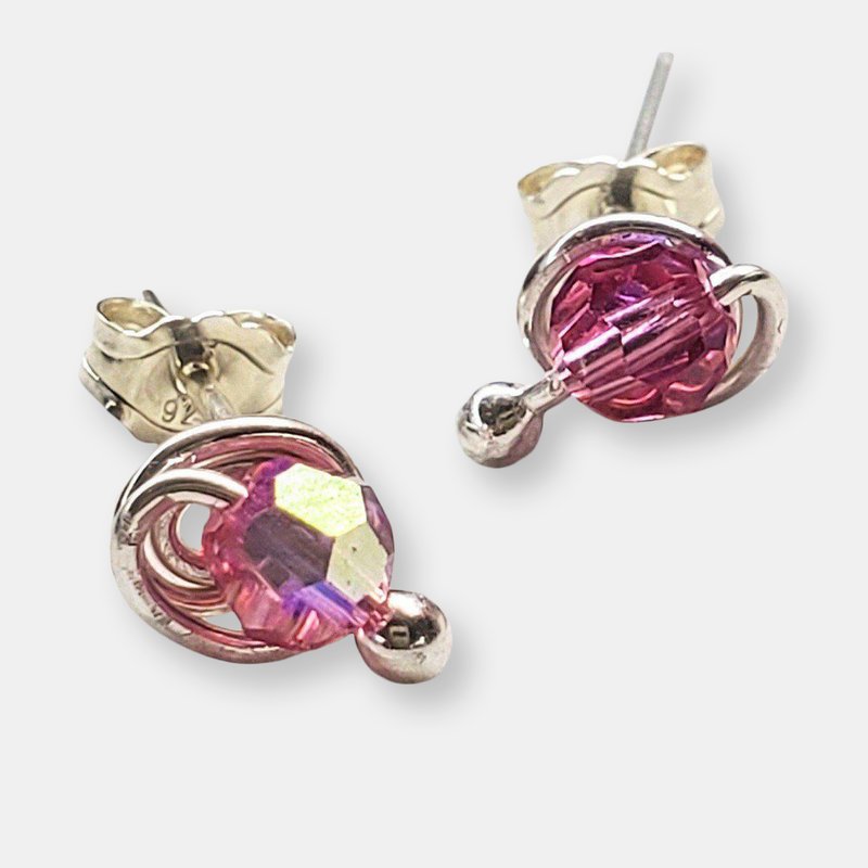 Alexa Martha Designs Spiral Crystal Gemstone Ear Studs In Pink