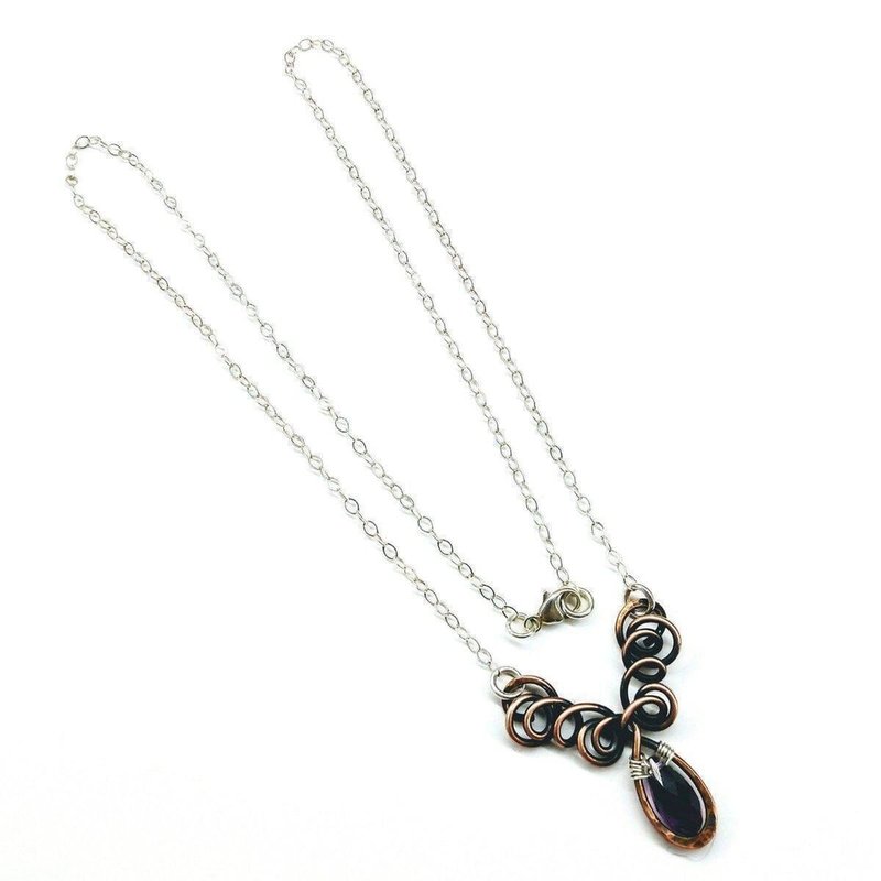 Alexa Martha Designs Sterling Silver And Copper Wire Sculpted Amethyst Crystal Drop Necklace In Grey