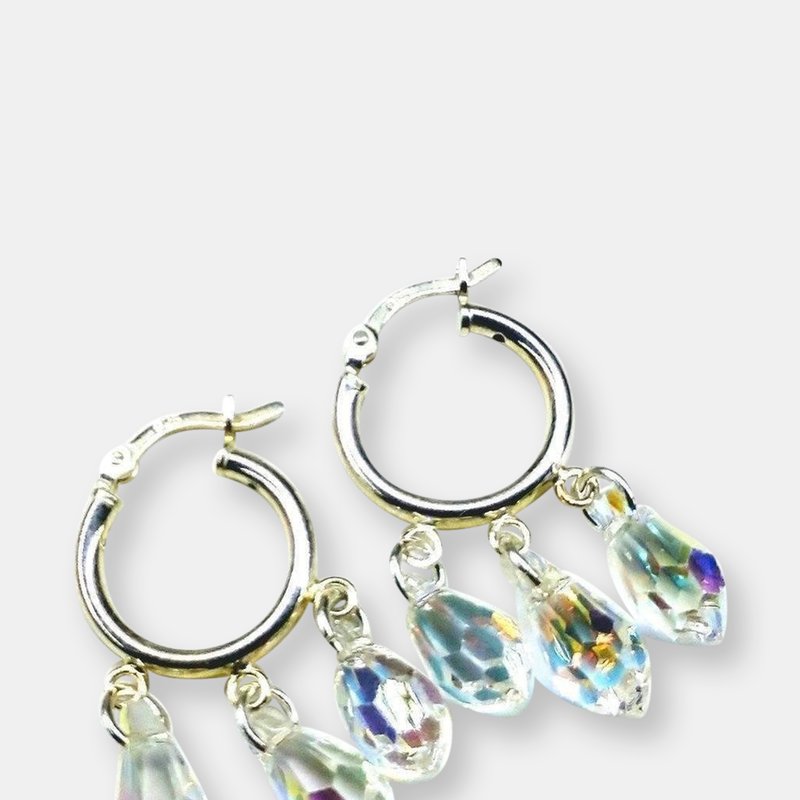 Alexa Martha Designs Sterling Silver Hoop Sparkly Crystal Drop Dangle Earrings In Grey
