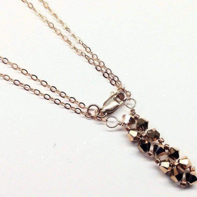 Alexa Martha Designs Super Sparkly Vertical Beaded Rose Gold Crystal Bar Necklace In Brown
