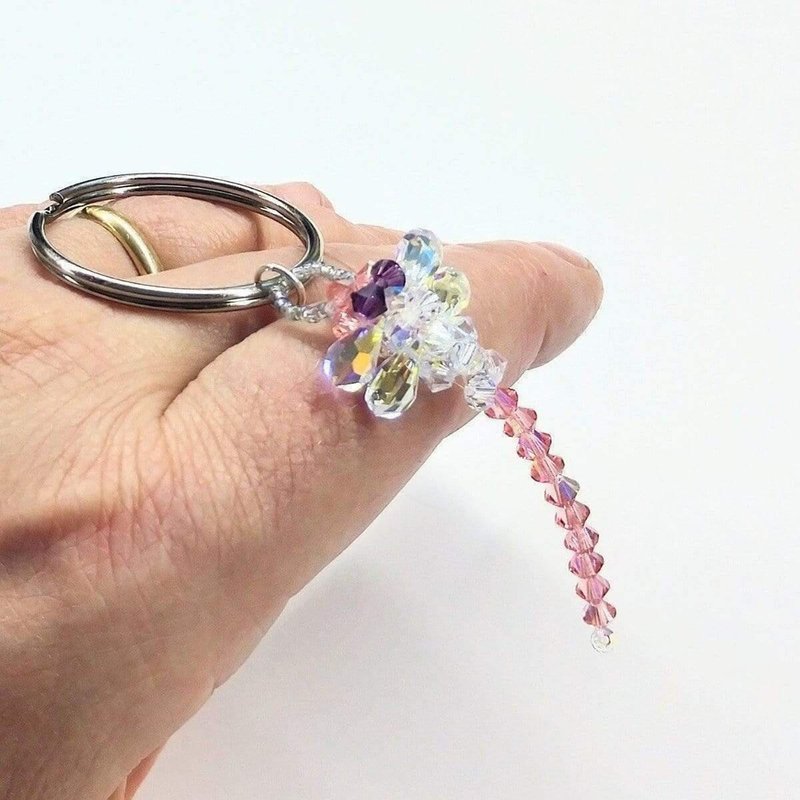 Alexa Martha Designs Swarovski Crystal Rose Peach Dragonfly Key Chain Charm In Pink