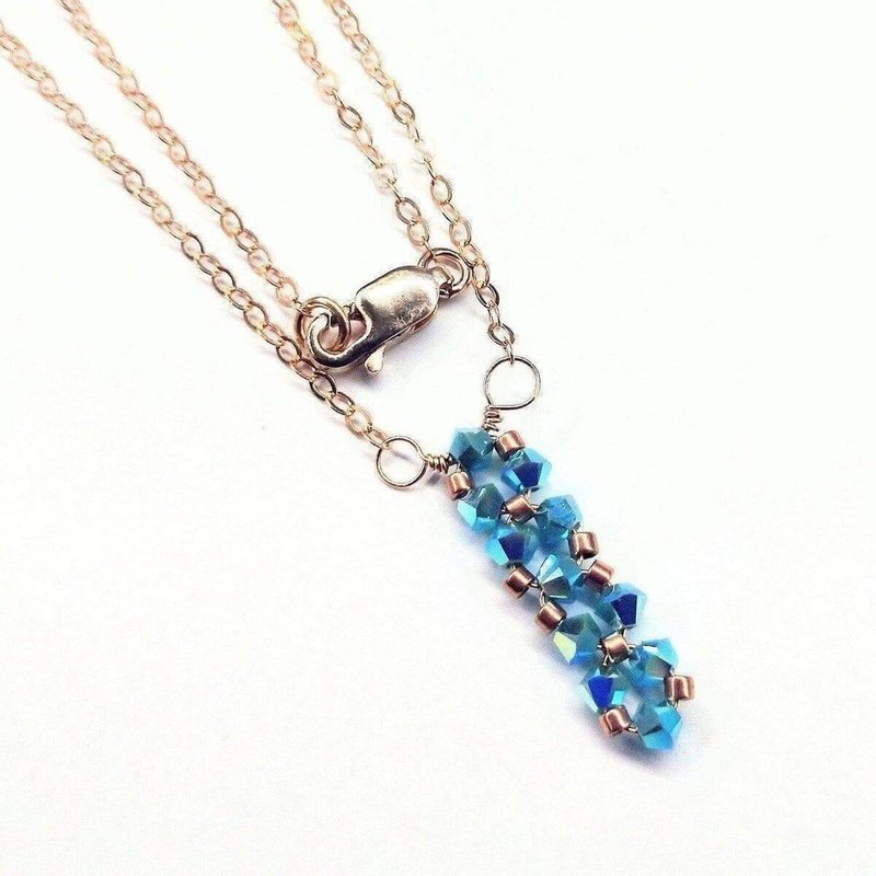 Alexa Martha Designs Tiny Super Sparkly Vertical Crystal Bar Necklace In Blue