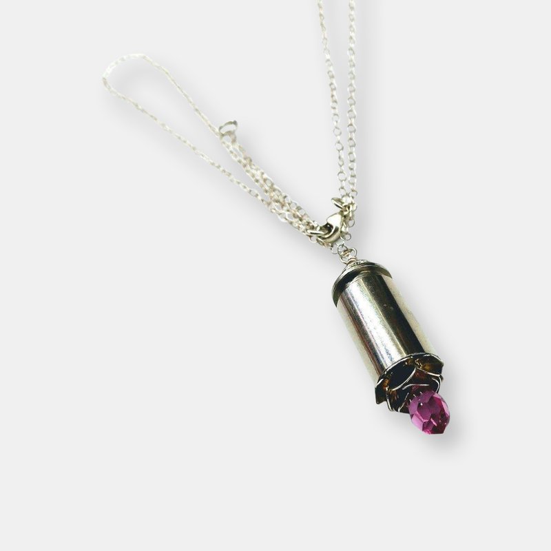 Alexa Martha Designs Vintage Style Pink Crystal Drop Silver Bullet Necklace