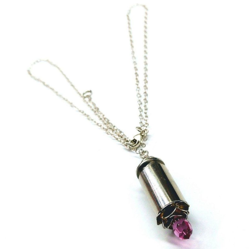 Alexa Martha Designs Vintage Style Pink Crystal Drop Silver Bullet Necklace