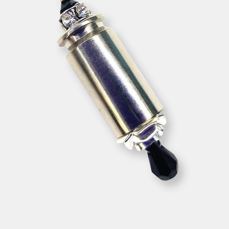 Alexa Martha Designs Vintage Style Pink Crystal Drop Silver Bullet Necklace In Black