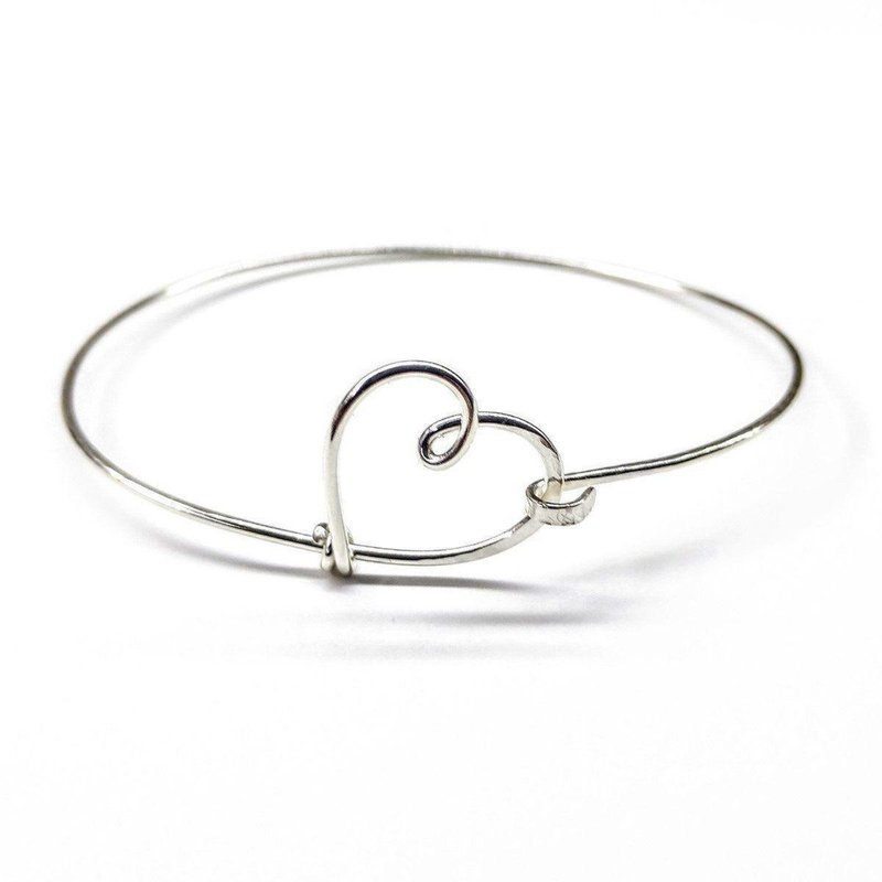 Alexa Martha Designs Wire Wrapped Heart Bangle In Sterling Silver In Grey