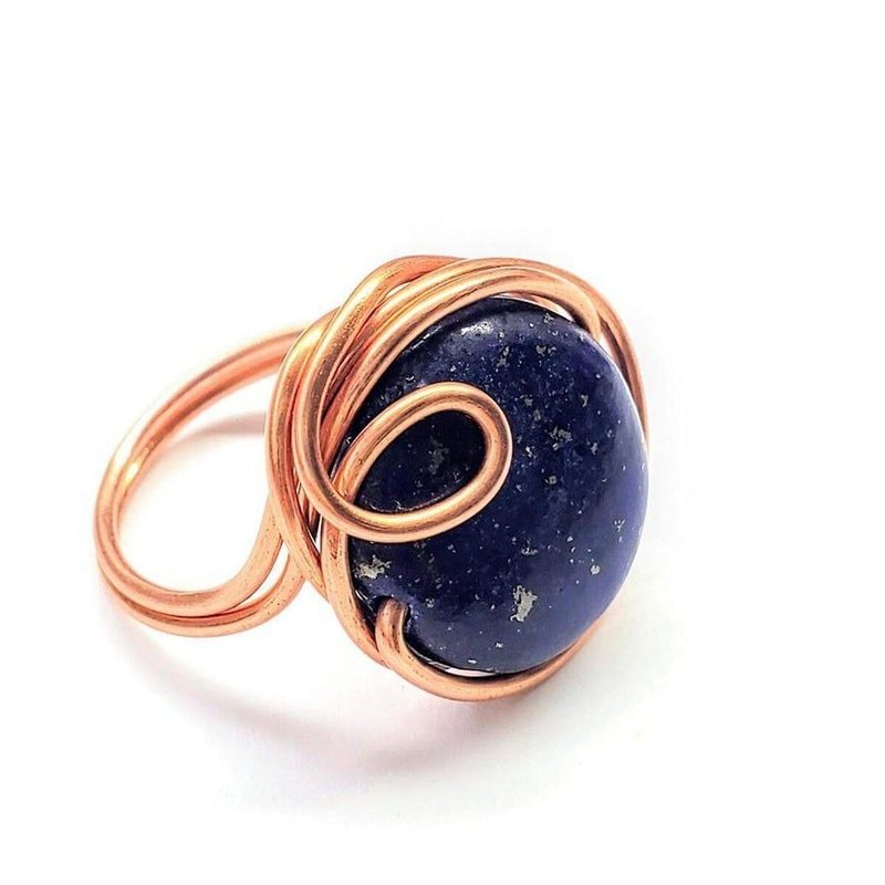 Alexa Martha Designs Wire Wrapped Lapis Lazuli Copper Ring In Blue