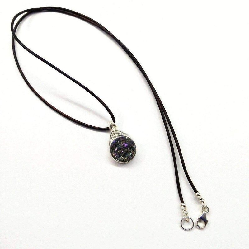 Alexa Martha Designs Wire Wrapped Rainbow Druzy Necklace In Black