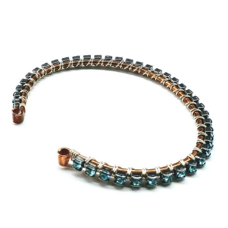 Alexa Martha Designs Wire Wrapped Turquoise Crystal Rhinestone Bangle In Brown