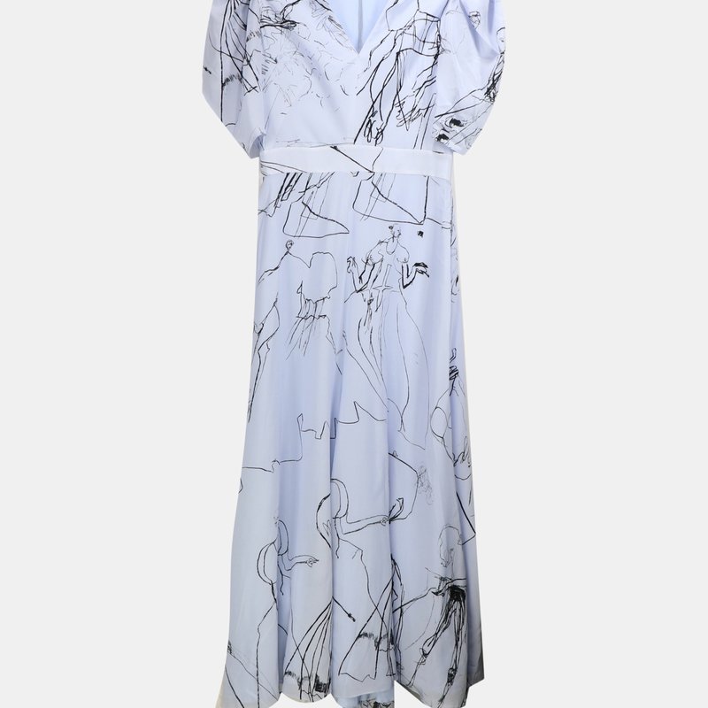 Alexander Mcqueen Women's Blue Floral Silk Ruffle Sleeve Dress