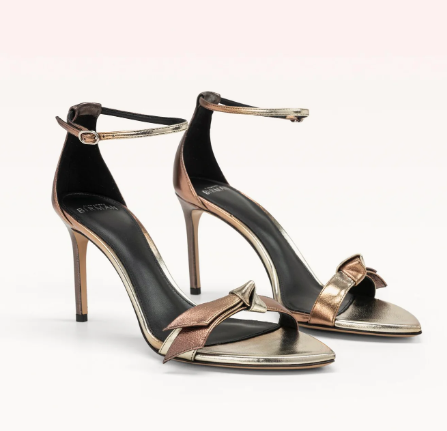 Shop Alexandre Birman Clarita Double 85 Metallic Sandal In Brown