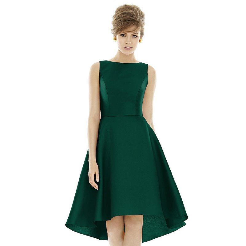Shop Alfred Sung Bateau Neck Satin High Low Cocktail Dress In Green