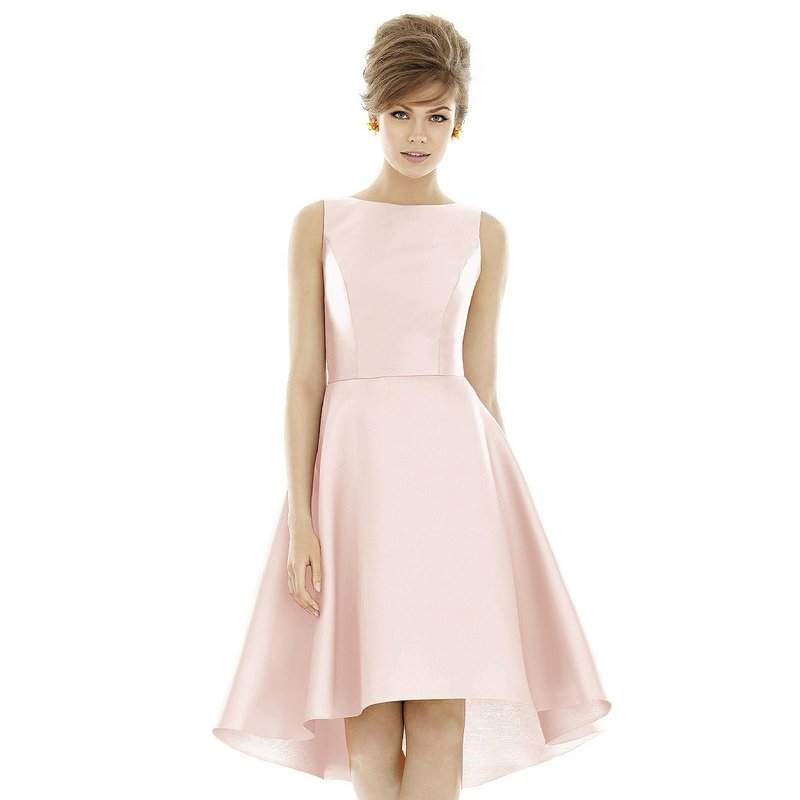 Alfred Sung Bateau Neck Satin High Low Cocktail Dress In Pink