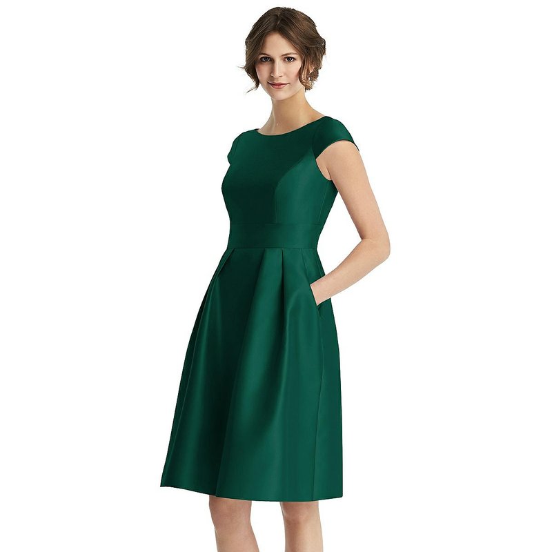 Shop Alfred Sung Cap Sleeve Pleated Cocktail Dress With Pockets In Green