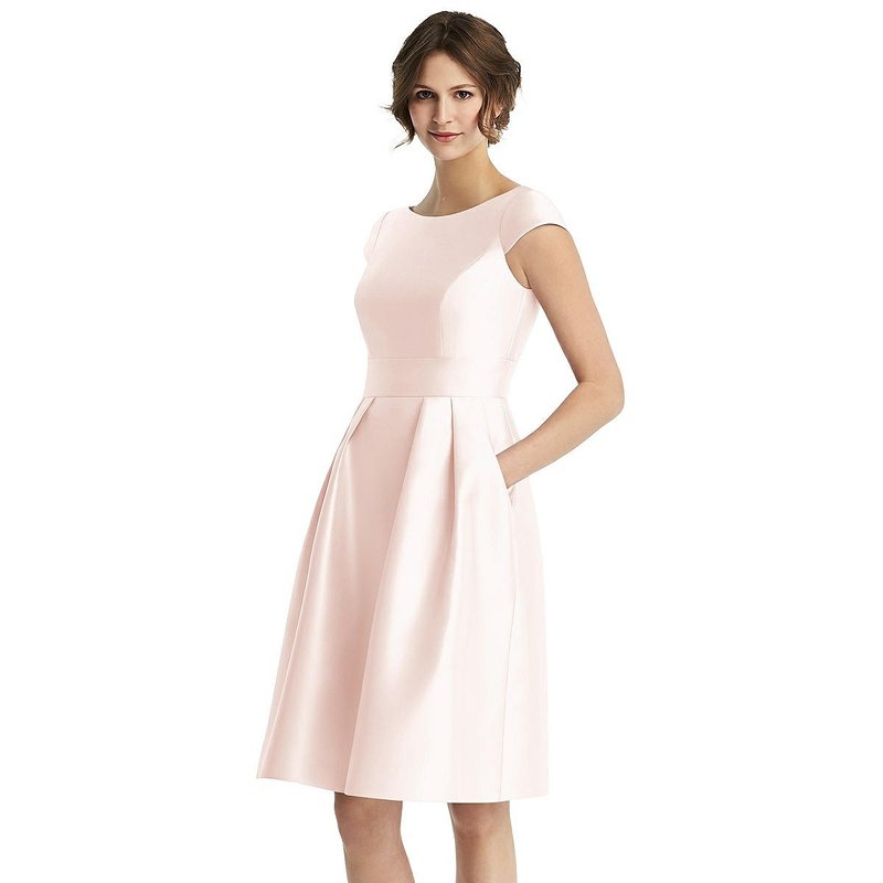 Shop Alfred Sung Cap Sleeve Pleated Cocktail Dress With Pockets In Pink