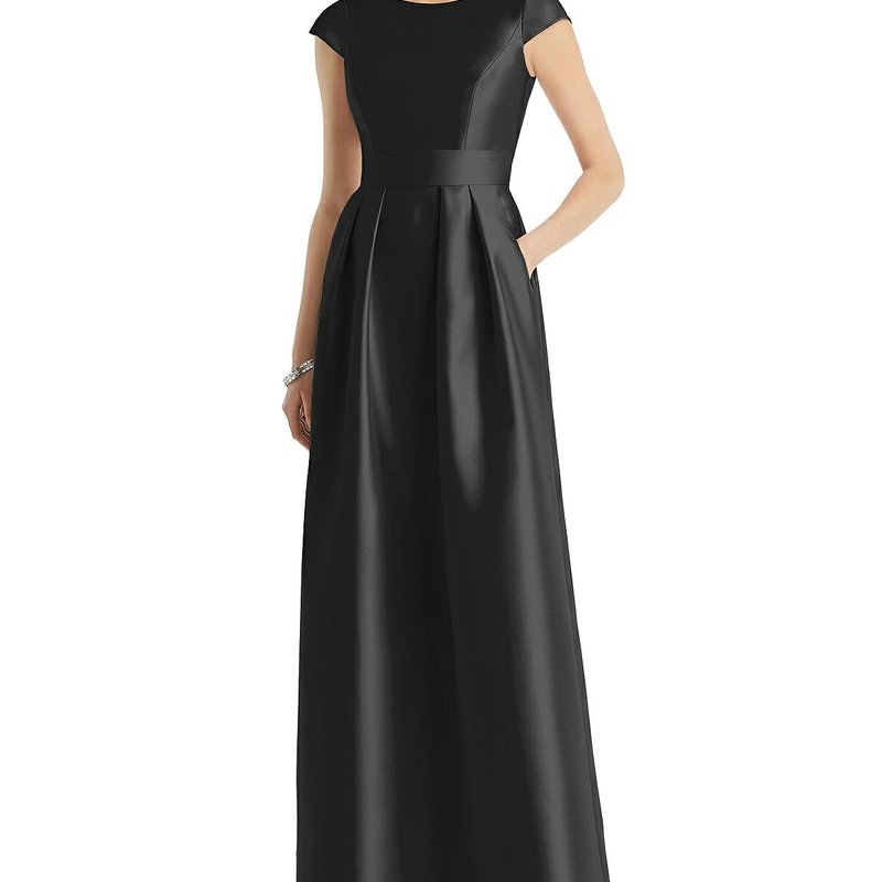 Shop Alfred Sung Cap Sleeve Pleated Skirt Dress With Pockets In Black