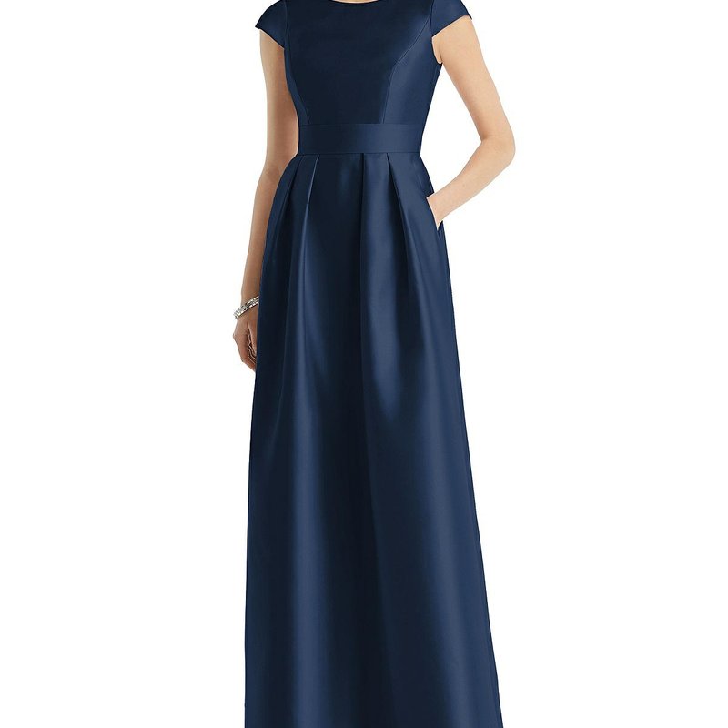Alfred Sung Cap Sleeve Pleated Skirt Dress With Pockets In Blue