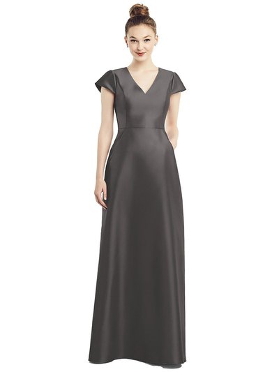 Alfred Sung Cap Sleeve V-Neck Satin Gown With Pockets - D779 product