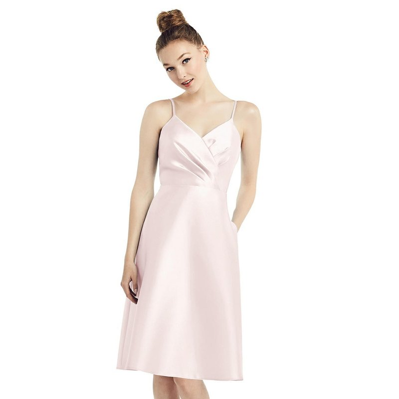 Alfred Sung Draped Faux Wrap Cocktail Dress With Pockets In Blush