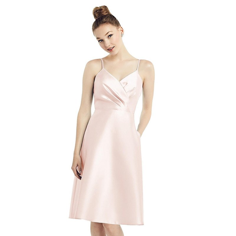 Alfred Sung Draped Faux Wrap Cocktail Dress With Pockets In Pink