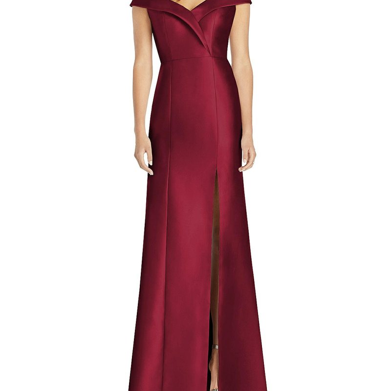 Shop Alfred Sung Off-the-shoulder Cuff Trumpet Gown With Front Slit In Red