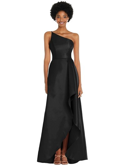 Alfred Sung One-Shoulder Satin Gown With Draped Front Slit And Pockets - D831 product