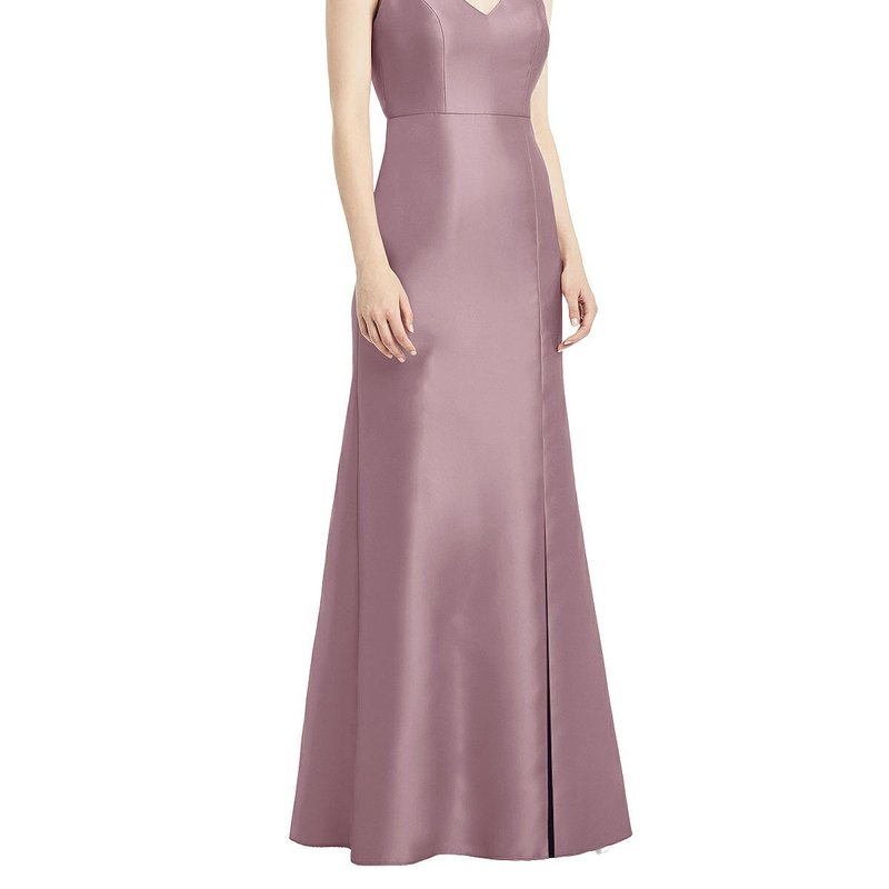 Alfred Sung Open-back Bow Tie Satin Trumpet Gown In Purple