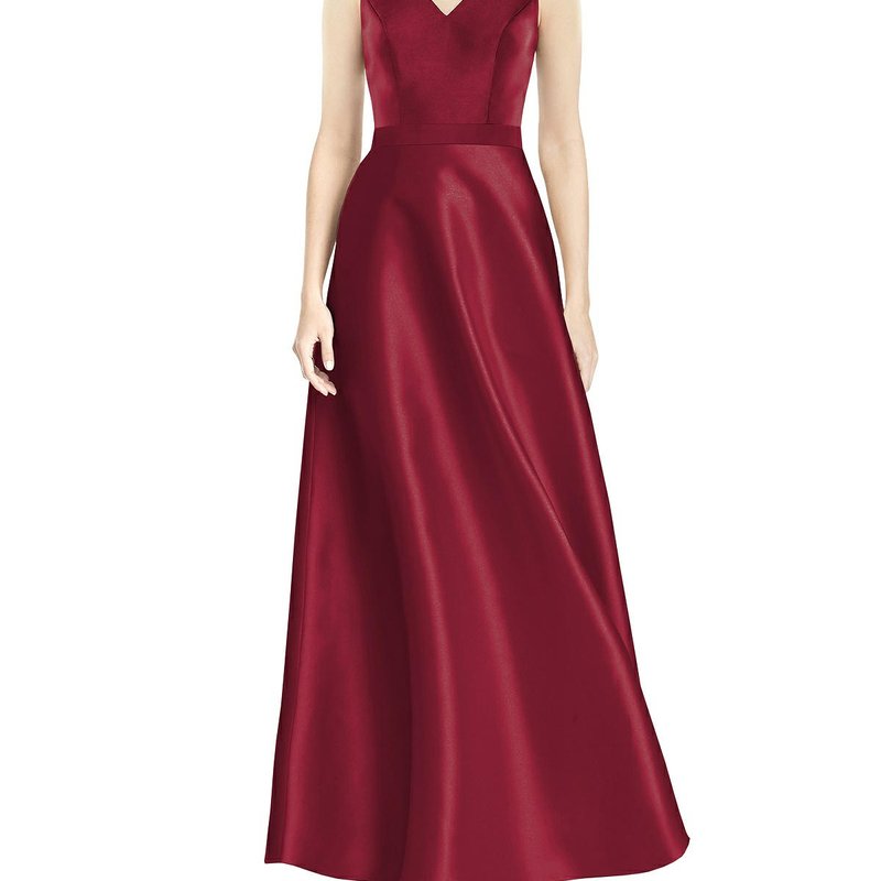 Alfred Sung Sleeveless A-line Satin Dress With Pockets In Burgundy