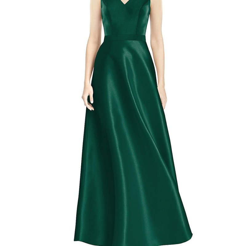 Alfred Sung Sleeveless A-line Satin Dress With Pockets In Green