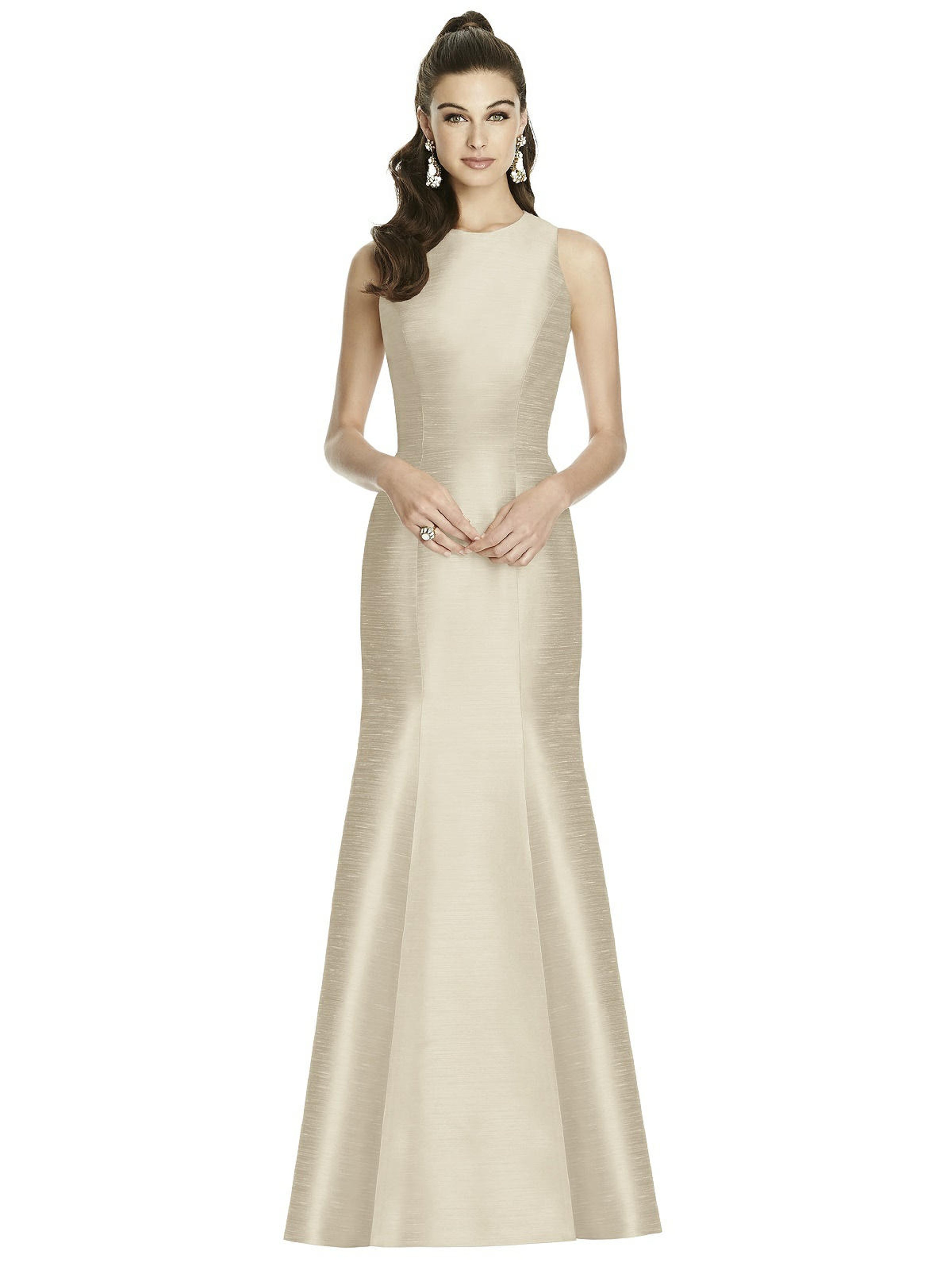 Alfred Sung Sleeveless Cutout Trumpet Gown With Back Bow In Brown