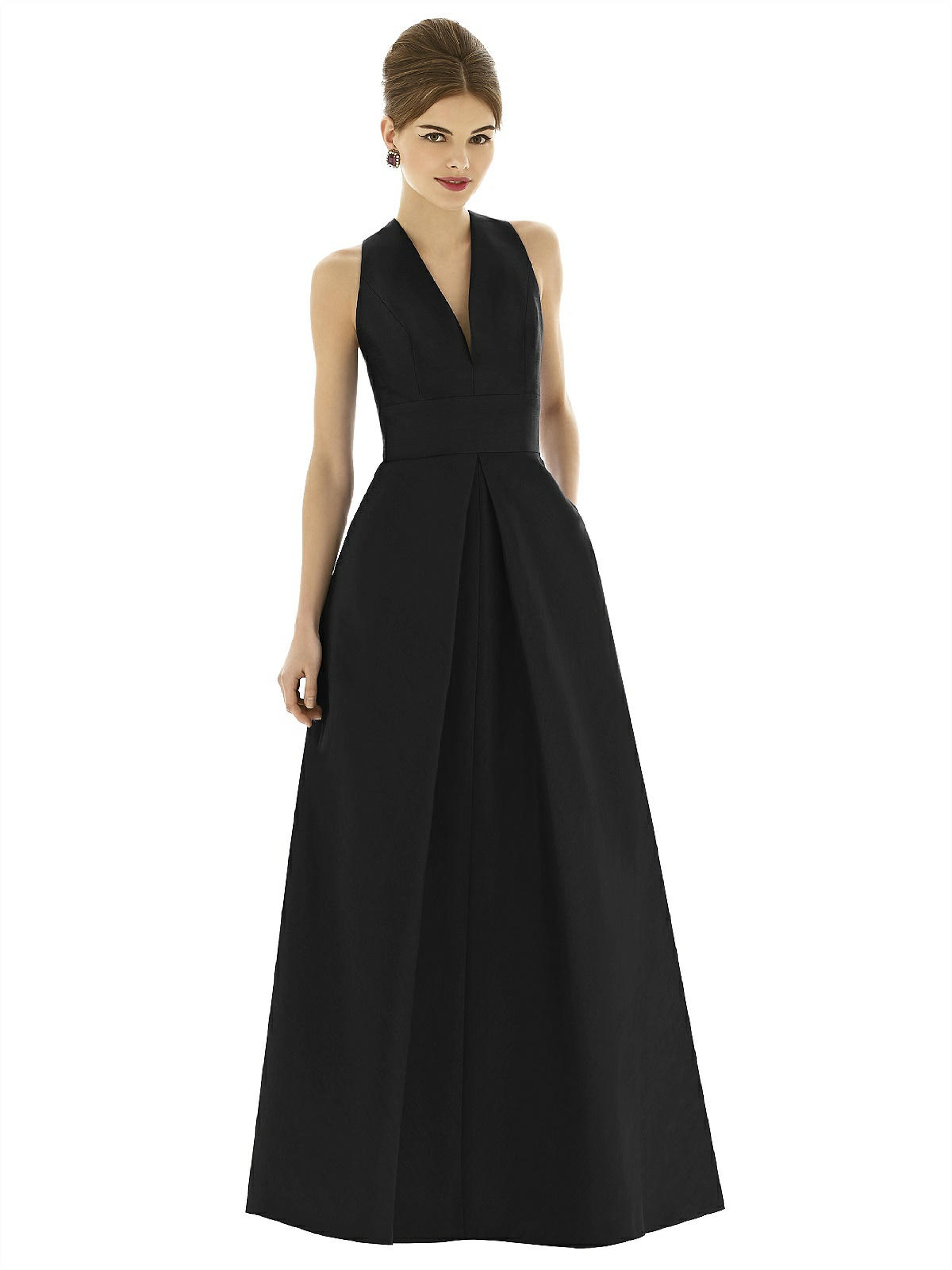 Alfred Sung Sleeveless Pleated Skirt Dupioni Dress With Pockets In Black