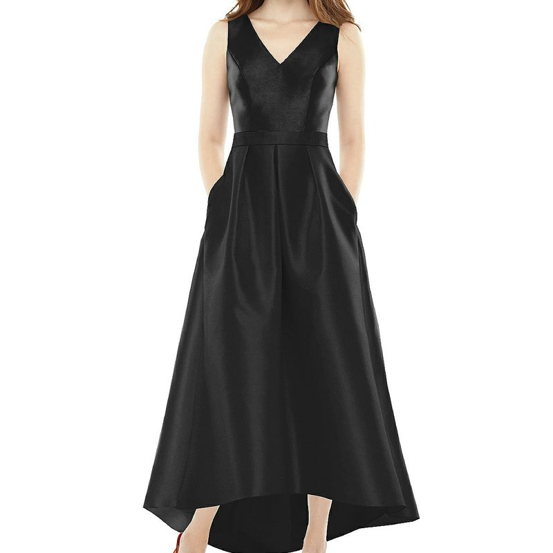 Shop Alfred Sung Sleeveless Pleated Skirt High Low Dress With Pockets In Black
