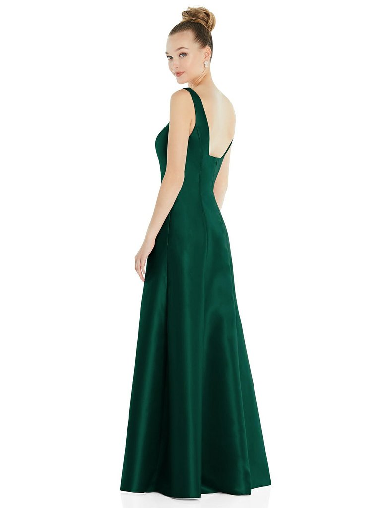 Sleeveless Square-Neck Princess Line Gown with Pockets - D826