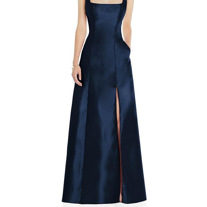 Shop Alfred Sung Sleeveless Square-neck Princess Line Gown With Pockets In Blue