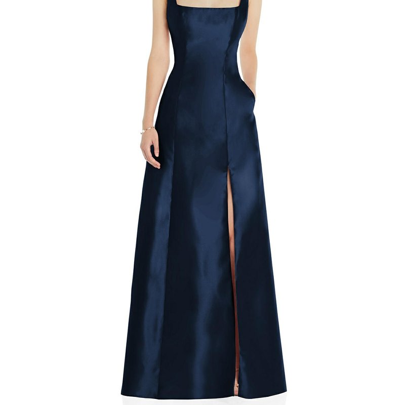 Alfred Sung Sleeveless Square-neck Princess Line Gown With Pockets In Midnight Navy