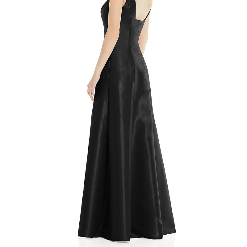 Shop Alfred Sung Sleeveless Square-neck Princess Line Gown With Pockets In Black