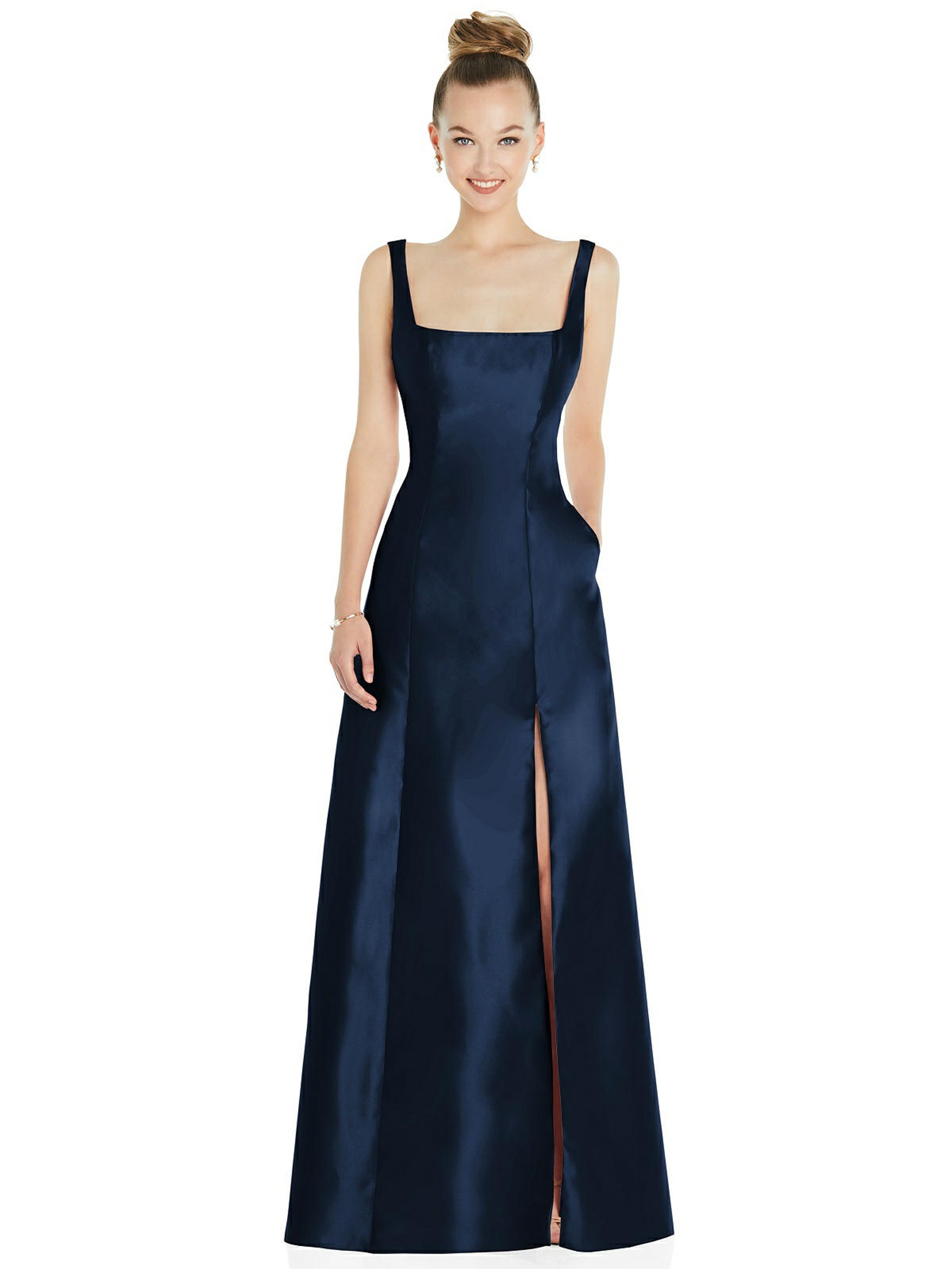 Alfred Sung Sleeveless Square-neck Princess Line Gown With Pockets In Blue
