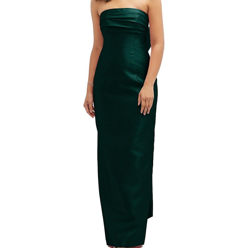 Shop Alfred Sung Strapless Draped Bodice Column Dress With Oversized Bow In Green