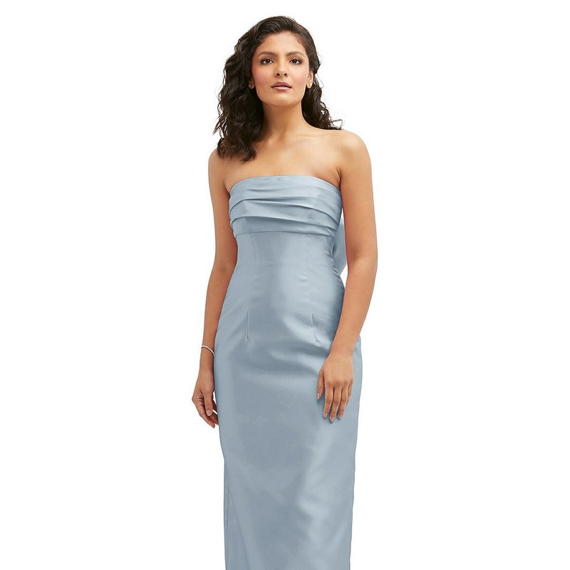 Shop Alfred Sung Strapless Draped Bodice Column Dress With Oversized Bow In Blue
