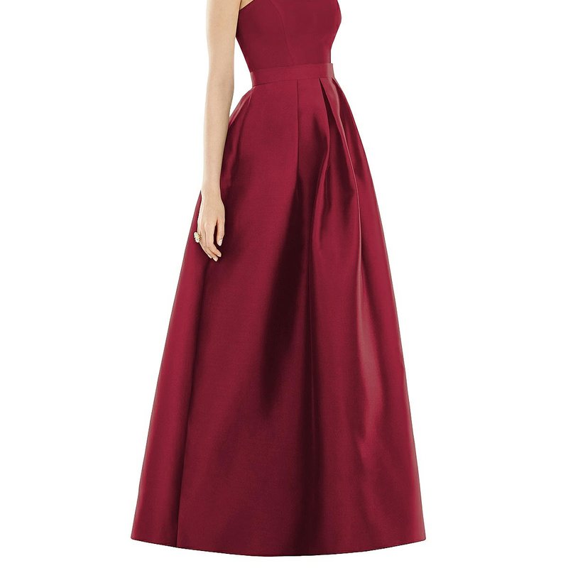 Alfred Sung Strapless Pleated Skirt Maxi Dress With Pockets In Red
