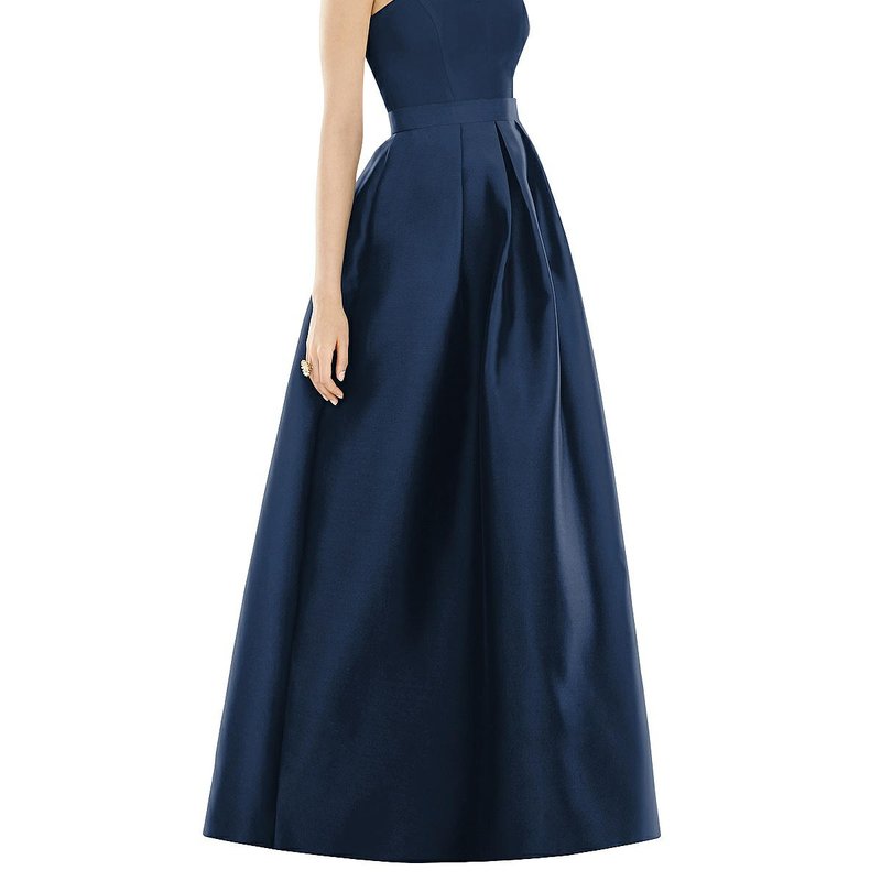 Alfred Sung Strapless Pleated Skirt Maxi Dress With Pockets In Blue